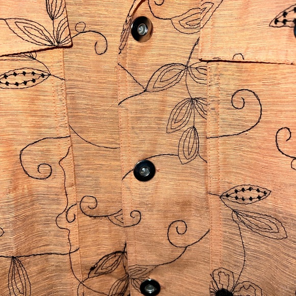 100% silk SilkLand Orange Floral Jean Jacket - Picture 2 of 5